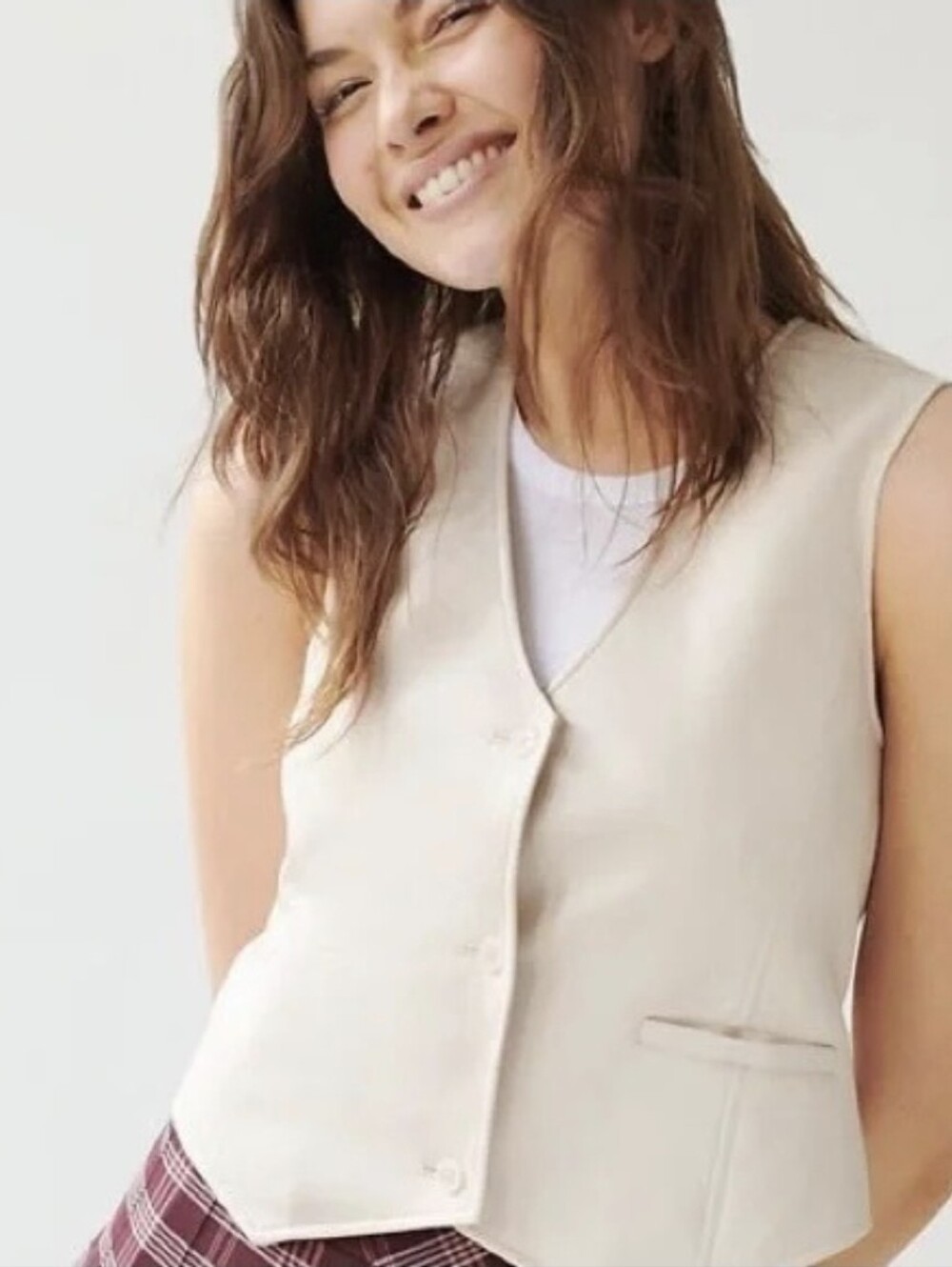 Nwt Aritzia Sunday Best Vegan Leather V-Neck Cream White Vest Size 2